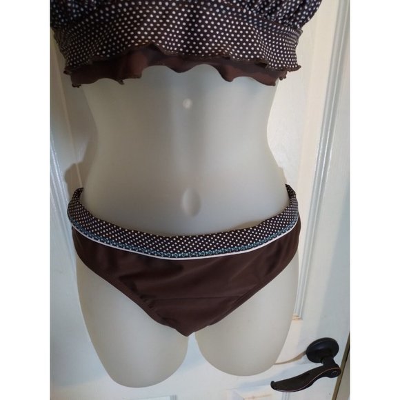 VM Swimsuit 3 Pc Halter Top Bikini Bottom & Skirted Bottom Sz M Brown - Picture 3 of 11
